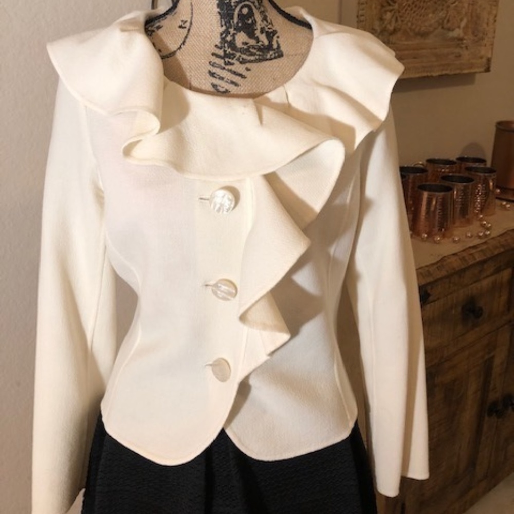 Cream Ruffle St. John Blazer Jacket